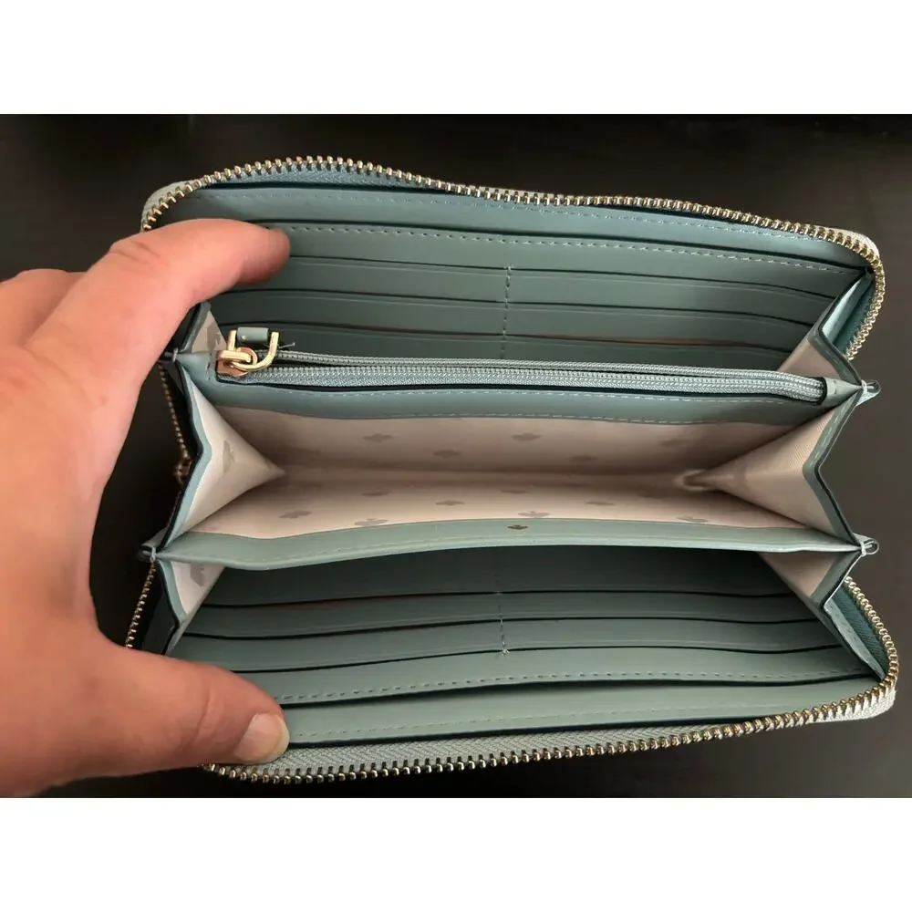 Kate Spade Leather Wallet Light Blue Zip Around